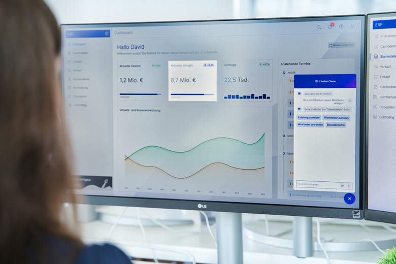 Visual design of an ERP application with AI chatbot